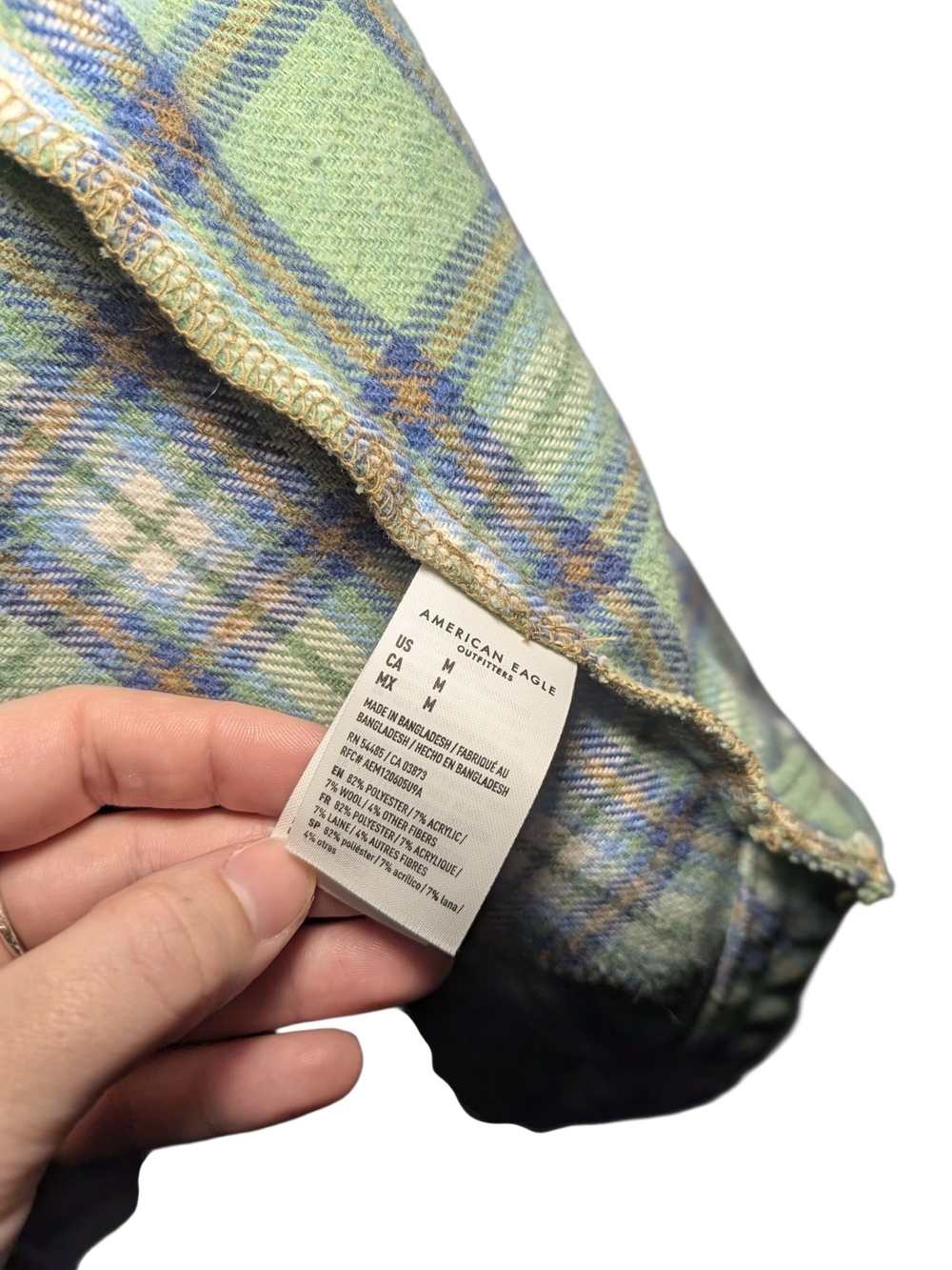 American Eagle Plaid Wool Blend Shacket Gold Crest Button Flannel Coat M - Picture 9 of 9